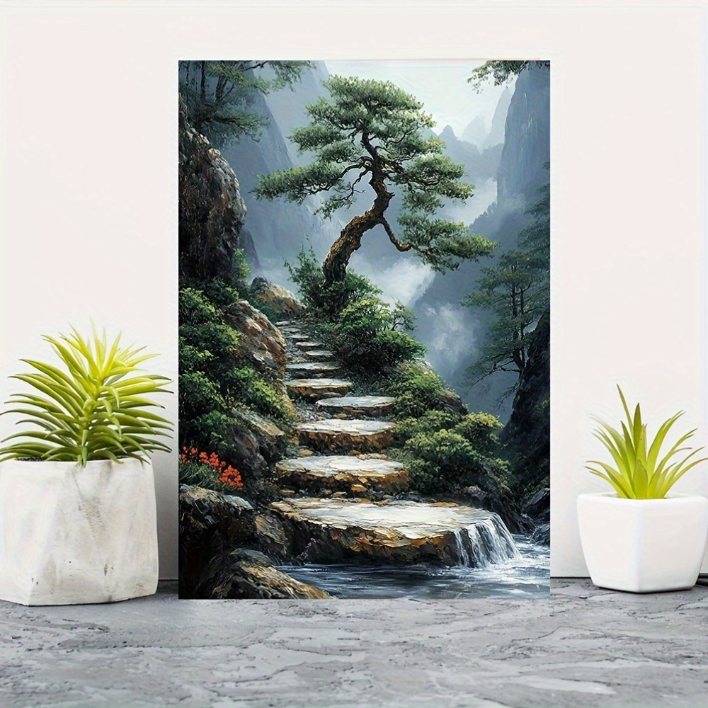 Bonsai Vertical Garden - 日本の盆栽を描いた禅庭キャンバスアート作品、壁の装飾に最適、そして家庭用の心安らぐ贈り物、いいえ。