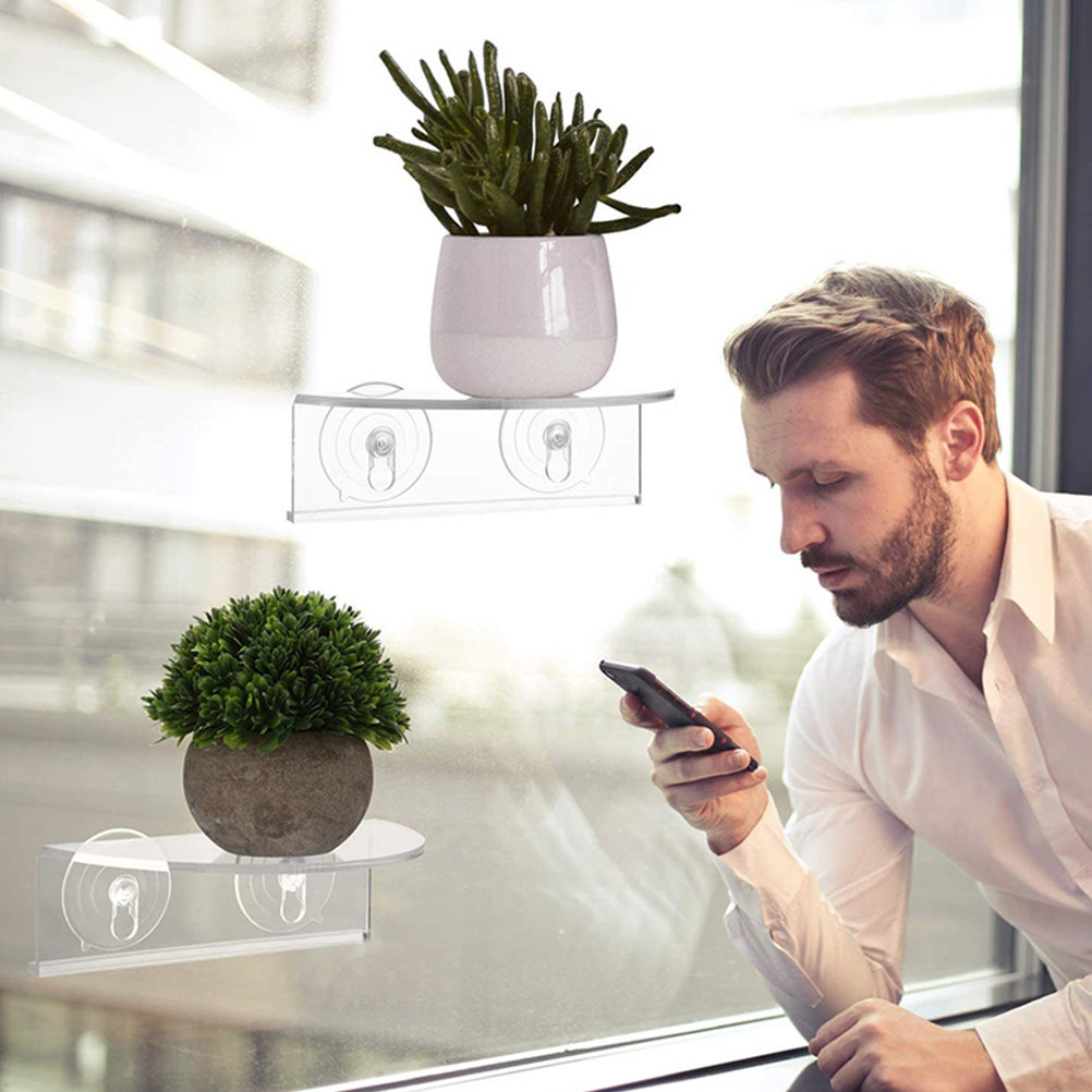 Bonsai Vertical Garden - 2個入り透明アクリル吸盤式植物棚、小型盆栽スタンド、垂直緑化窓枠エクステンダー、家庭菜園用