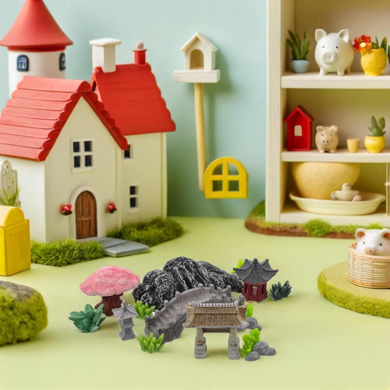 Bonsai Zen Garden Set - 1セット中国風ミニチュア橋石庭セット禅風ガーデンデコレーション、テラリウム、盆栽鉢、妖精の庭、水槽、砂テーブル用