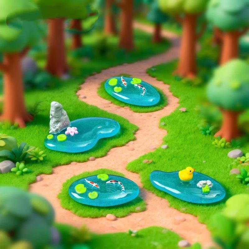 Bonsai Koi Garden - 鯉、アヒル、蓮のミニ樹脂製池の置物、滑らかな表面のマイクロオーナメント、盆栽庭、デスクトップシーンの装飾に