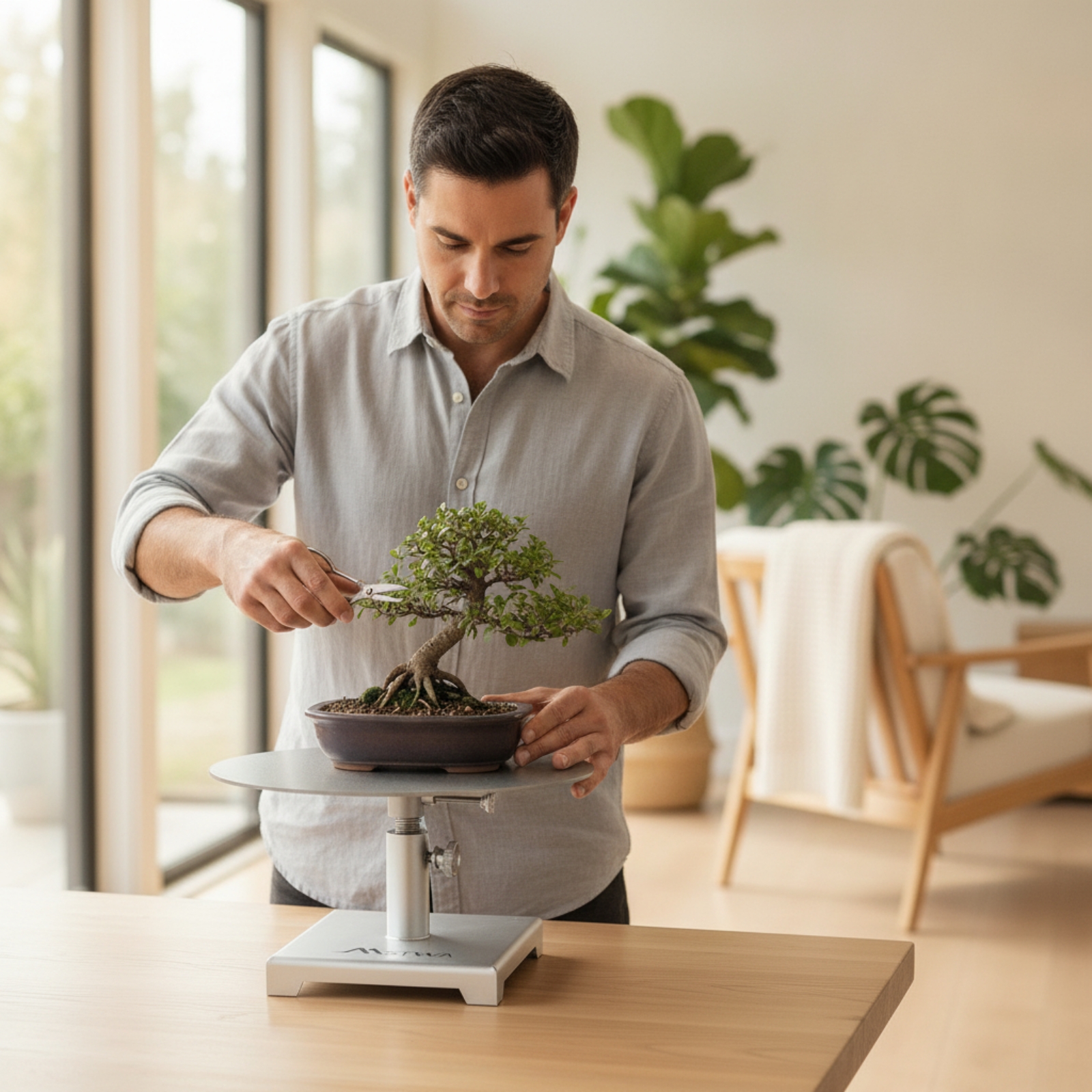 Bonsai Garden Usa - 調整可能な昇降機能付きステンレス製盆栽台、頑丈で滑らかな回転台、庭師、植物展示、ワークショップ向け