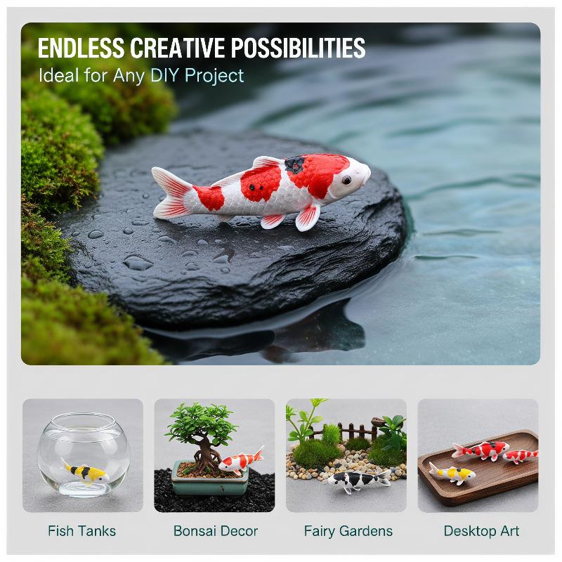 Bonsai Koi Garden - ミニ樹脂製鯉の置物、創造的なリアルな蓮の飾り、色褪せにくい、水槽、池、庭、盆栽の装飾に最適