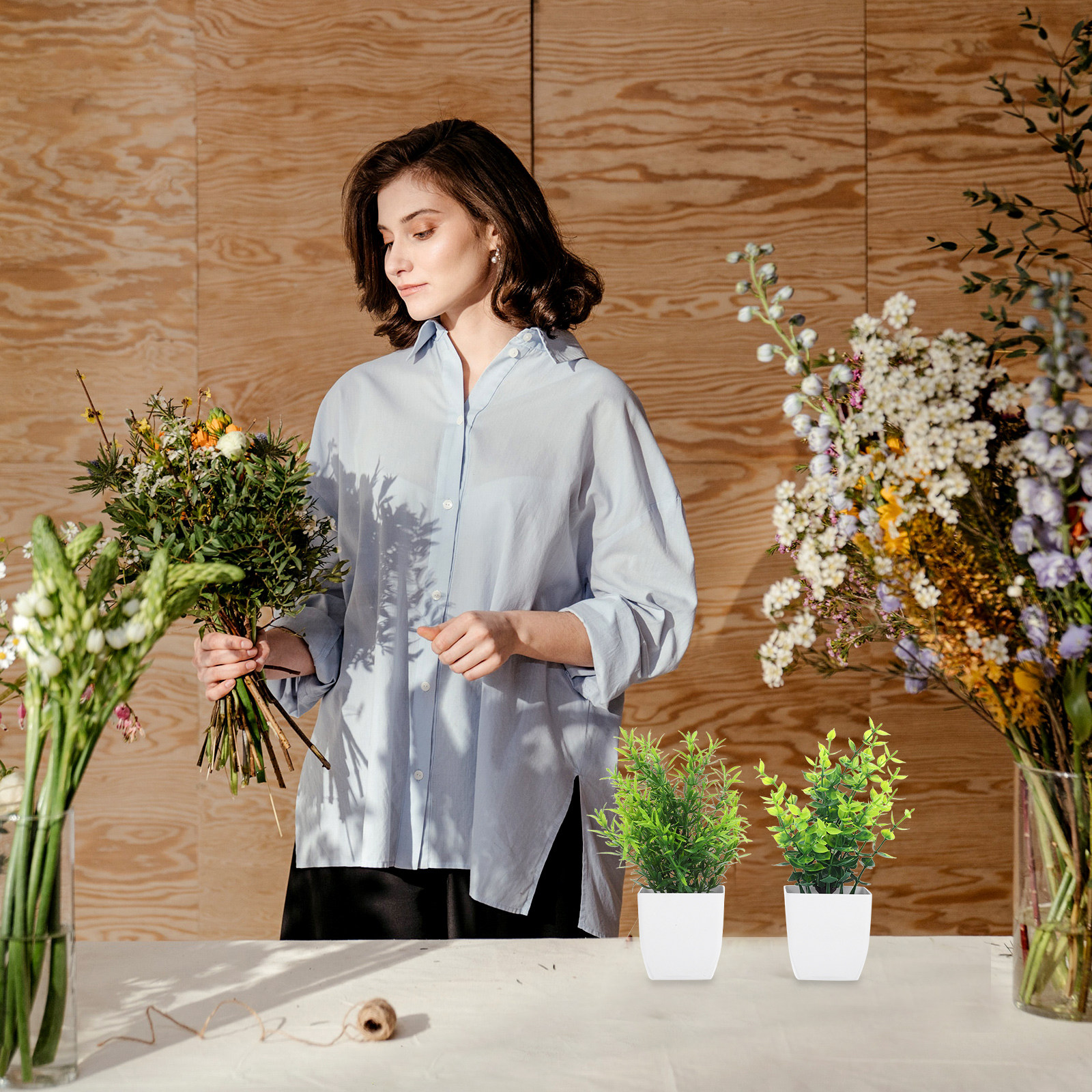 Bonsai Garden And Cafe - 4個入りリアルな人工鉢植え、小さな偽物盆栽飾り、リビングルーム、キッチン、庭、本棚、カフェ、ストレス解消のための装飾品