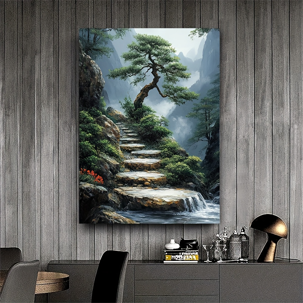 日本の盆栽を描いた禅庭キャンバスアート作品、壁の装飾に最適、 - Bonsai Vertical Garden のレビューと価格