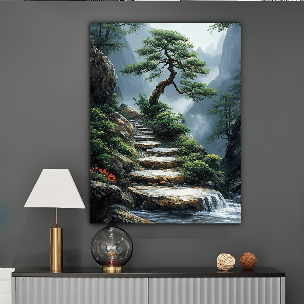 日本の盆栽を描いた禅庭キャンバスアート作品、壁の装飾に最適、 - Bonsai Vertical Garden のレビューと価格