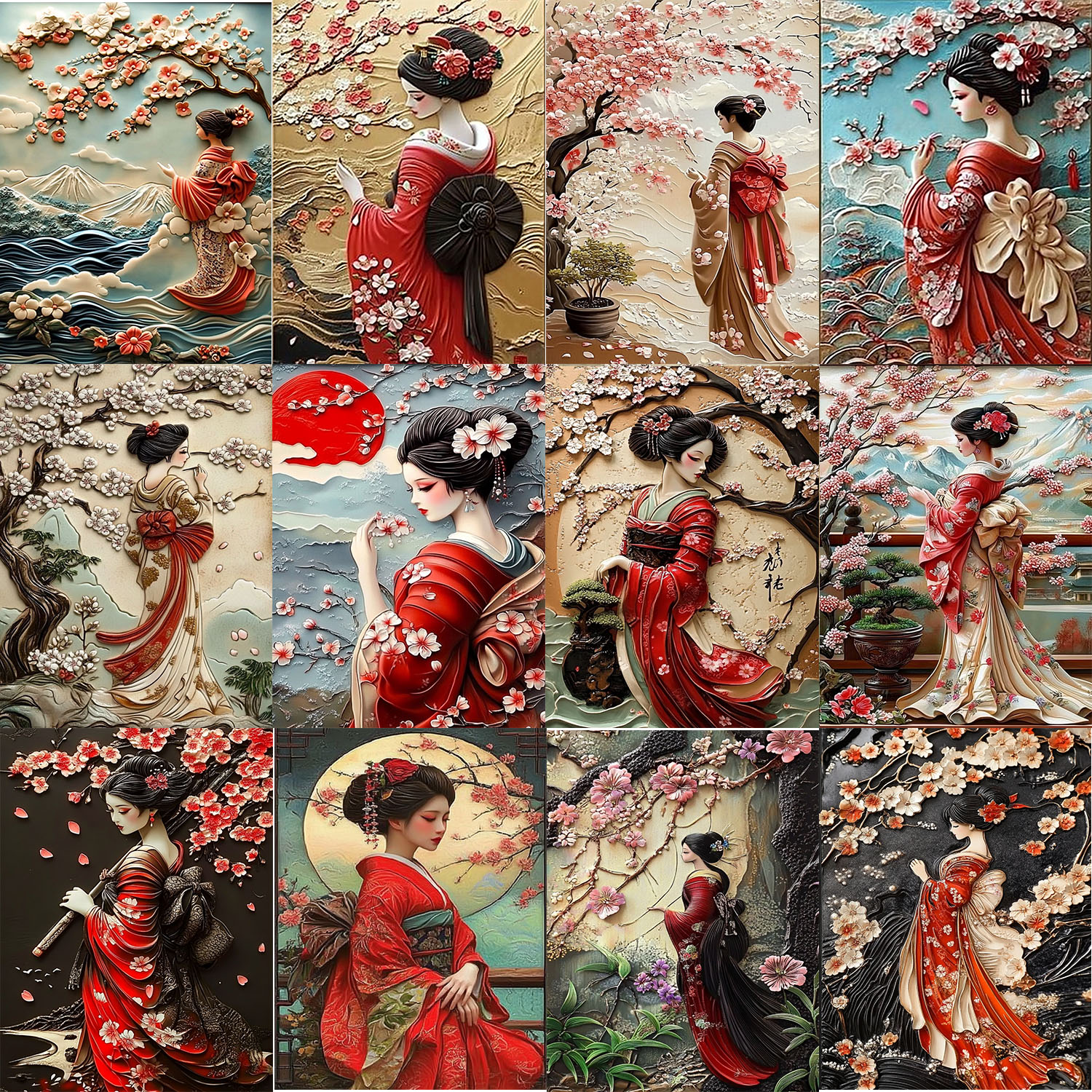ヴィンテージ和風サムライ芸者盆栽桜絵画アートサイン 2D 飛 - Bonsai Vertical Garden のレビューと価格