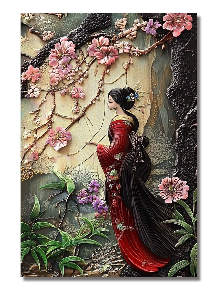 ヴィンテージ和風サムライ芸者盆栽桜絵画アートサイン 2D 飛 - Bonsai Vertical Garden のレビューと価格