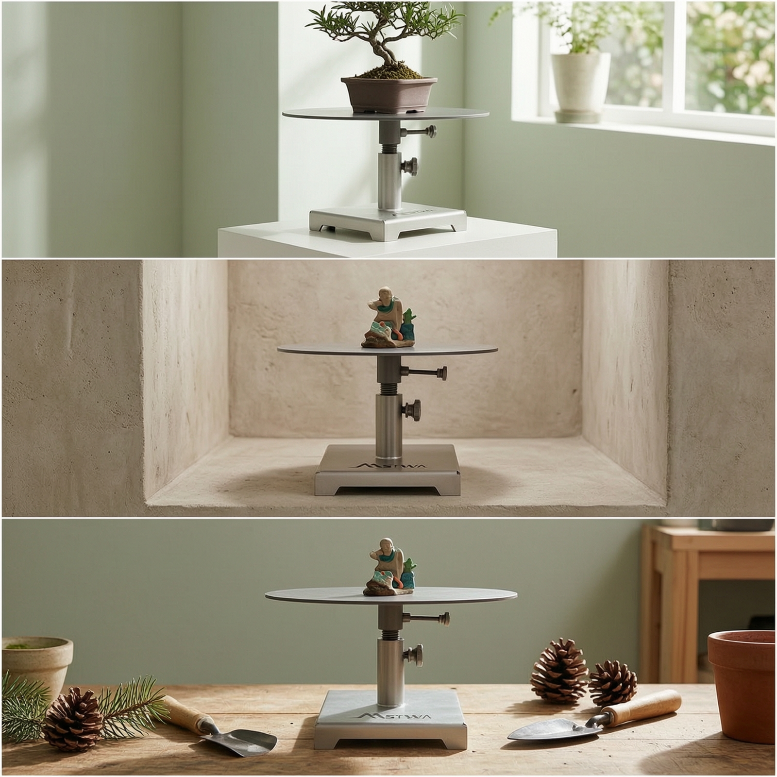 調整可能な昇降機能付きステンレス製盆栽台、頑丈で滑らかな回転 - Bonsai Garden Usa のレビューと価格