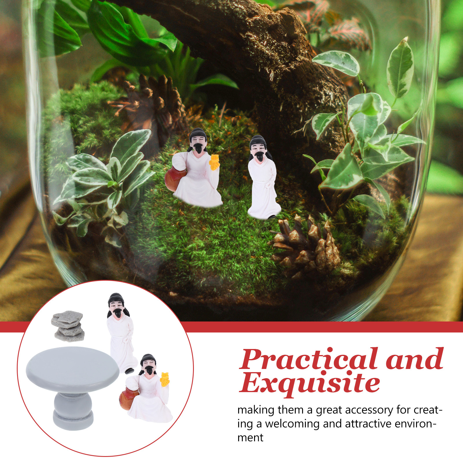 4個のテーブルと椅子のセット、ミニチュアガーデンテラリウム禅 - Bonsai Zen Garden Set のレビューと価格